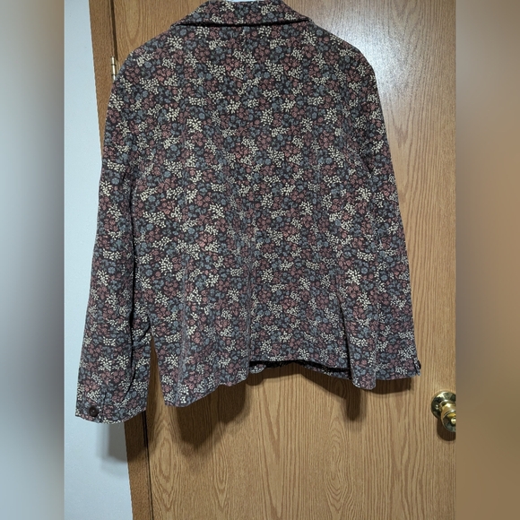 LL Bean Womens Brown Floral Corduroy Jacket Blazer 16 PET Granny Cottagecore - Picture 4 of 7